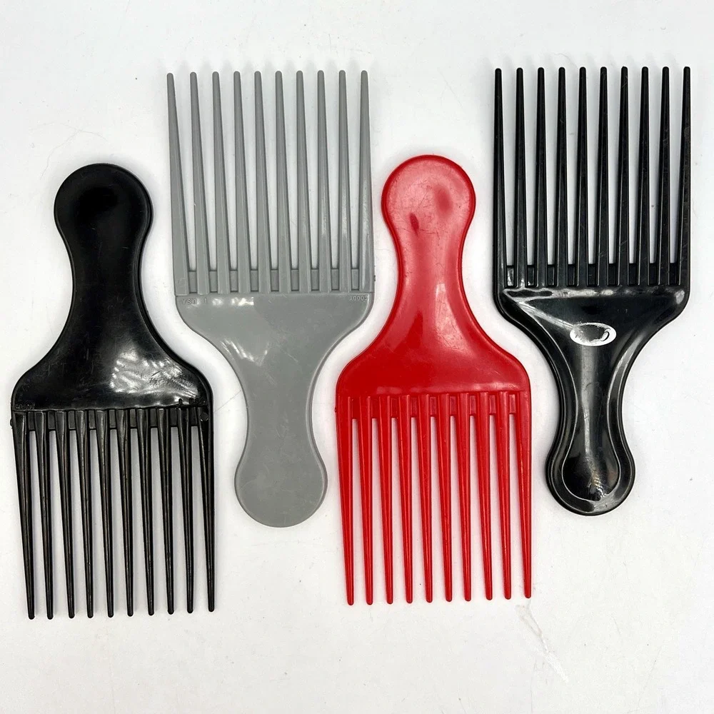 Set Of 4 Vintage‎ Goody Plastic Red Black Grey Hair Pick Comb Lift 5.25